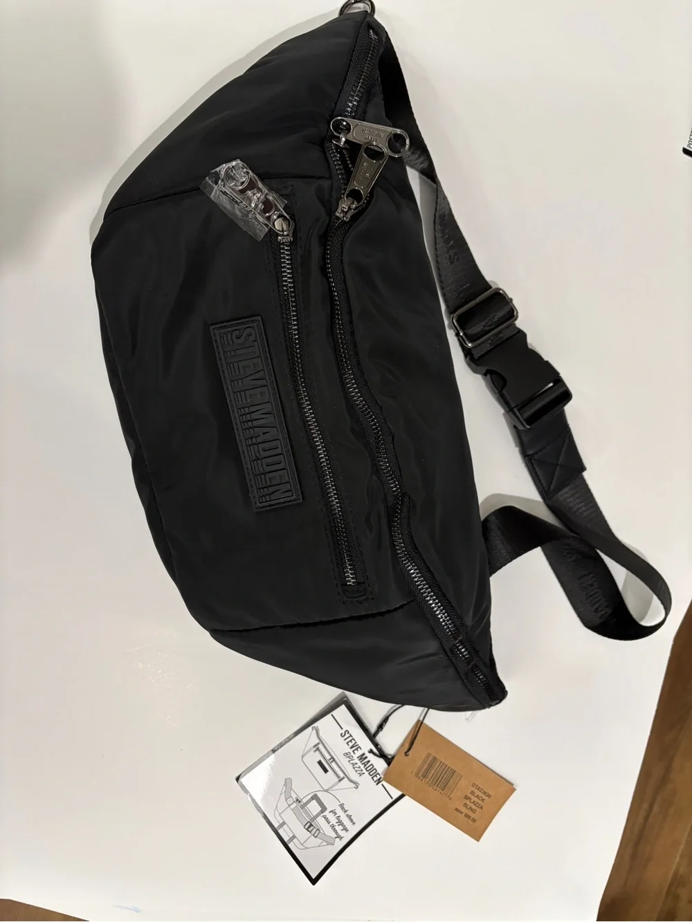 Steve Madden Black Nylon Sling Bag with Adjustable Strap